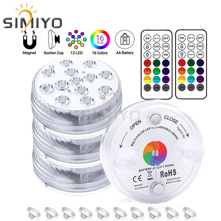 In Stock 10-LED 13-LED Submersible Light Remote Control Color Changing Wireless Pool Light Underwater Light with Suction Cup Magnet