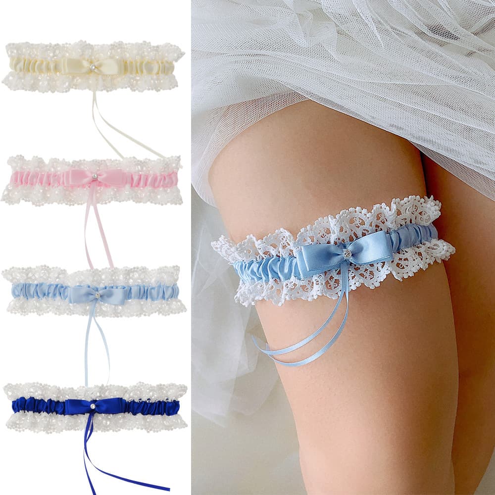 LW46 European and American style bridal lace garter belt, bow-tied sexy garter belt, Western-style wedding thigh ring wedding dress accessory.