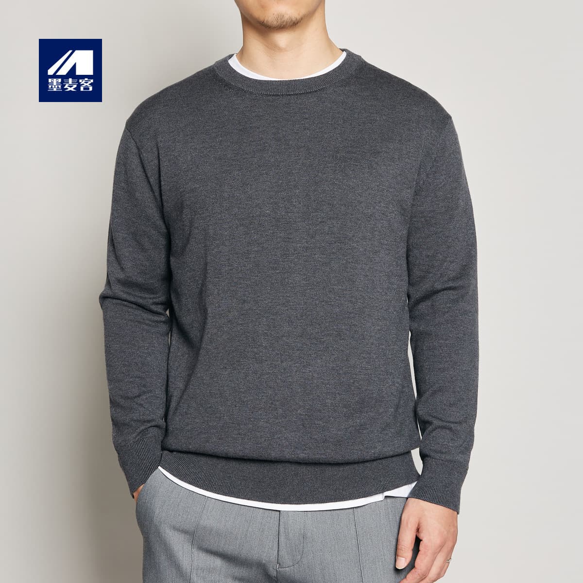 Momaike Men's Round Neck Thin Knit Sweater 2025 Autumn New Basic Layering Sweater Men 2338