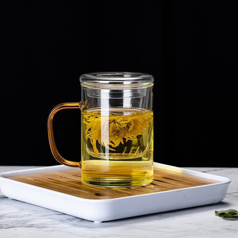 Manufacturer wholesale heat-resistant glass tea cup large capacity office cup glass water cup with filter flower tea cup with lid leakage