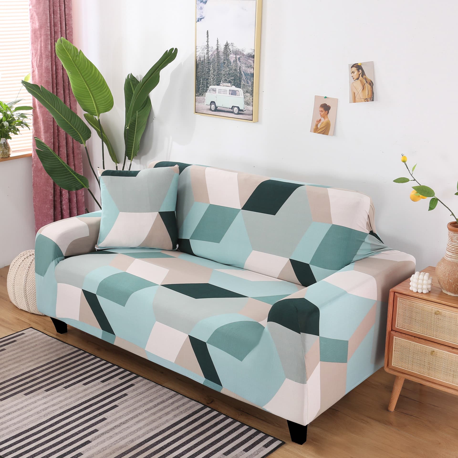 Printed Knitted Elastic Sofa Bed Cover Full Wrap Polyester Modern Simple Style Combination Sofa Dust Cover Air Conditioner Cover