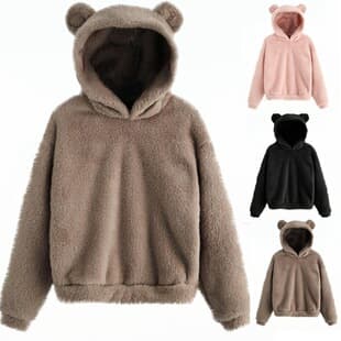 Amazon eBay 2025 European and American Cross-Border New Fall/Winter Rabbit Ear Hooded Warm Sweater Sweatshirt