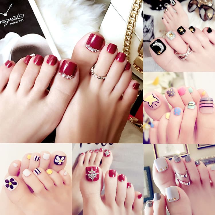 False Nail Finished Wearable Nail Art Stickers Toe Nail Tips 24 Pieces Set Nail Art Collection J