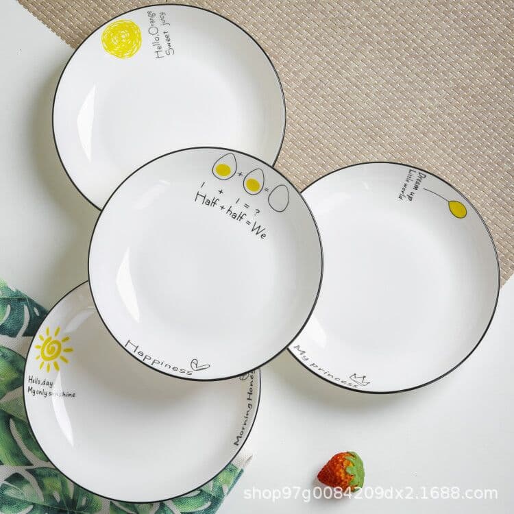 Household plates 4-6 plates, dishes, ceramic tableware, creative soup plates, deep plates, round dishes, fruit plates, microwaveable