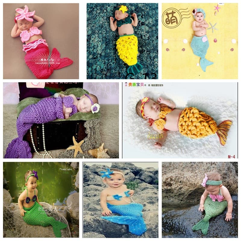 Newborn Baby Photography Costume Props for Full Moon, 100 Days, Mermaid Theme
