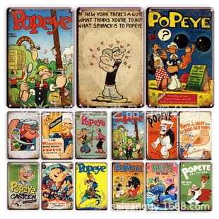 Marvel Cartoon Popeye Tinplate Art Retro Popeye Iron Art Decorative Hanging Painting Restaurant Bar Wall Hanging Decoration