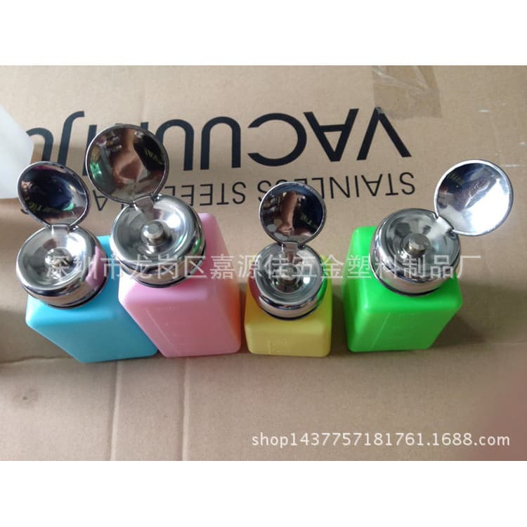 Anti-Static Press-Type Stainless Steel Cap Copper Pump Core Alcohol Bottle, Anti-Splash Plastic Alcohol Bottle 4 oz 6 oz