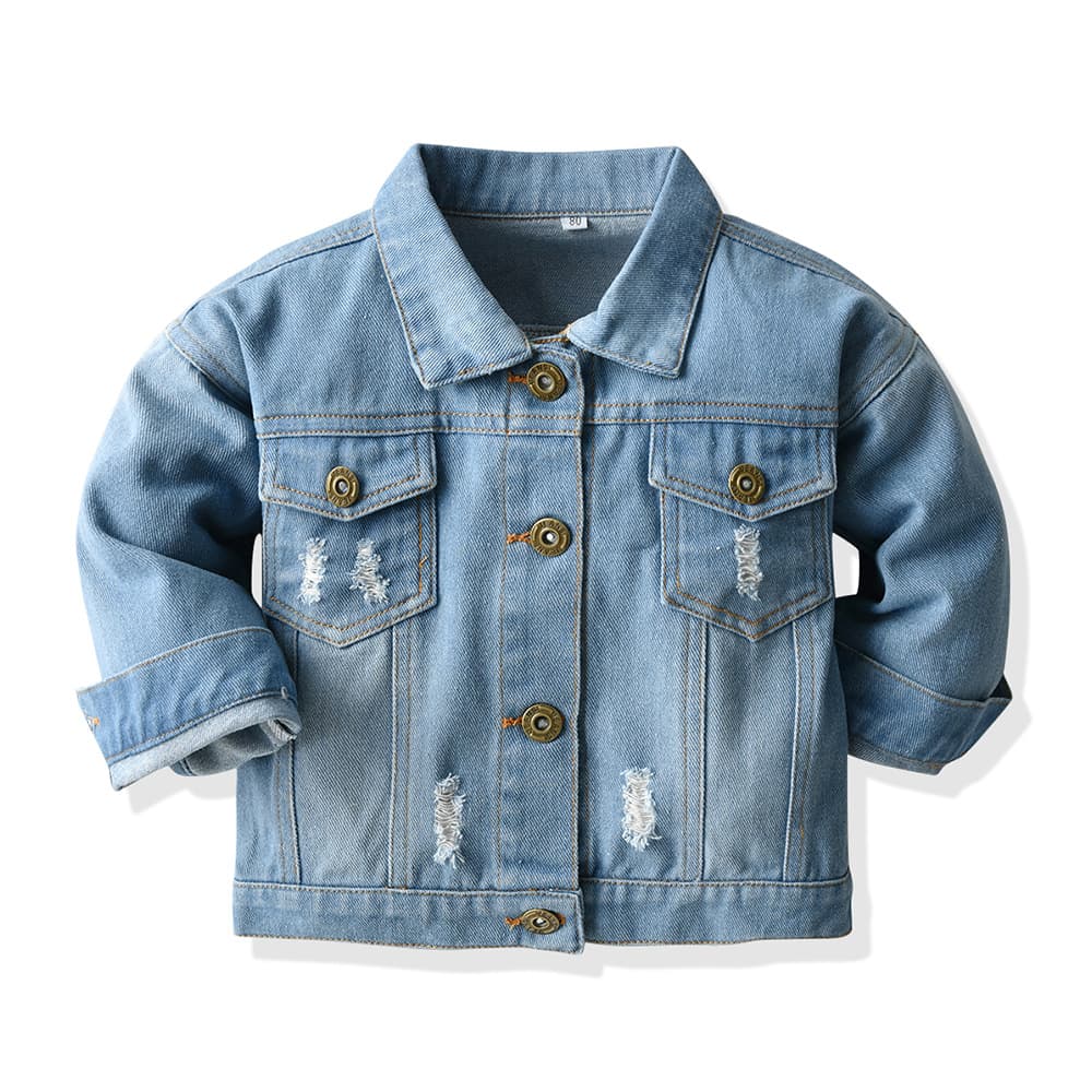 Cross-border wholesale of children's clothing, foreign trade kids' jackets, new spring/autumn styles, unisex distressed casual jacket tops, denim wear