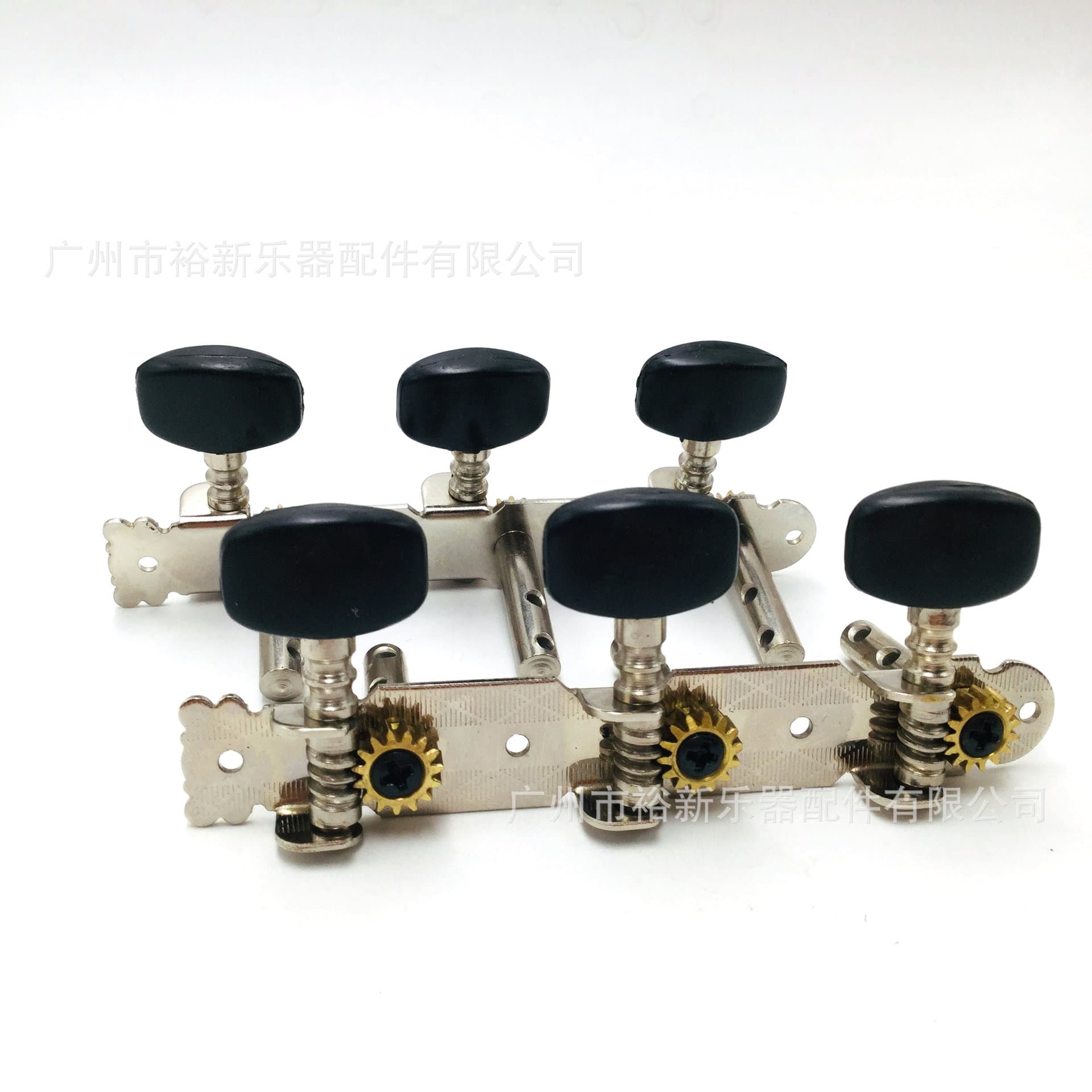 Classic Triple String Pegs for Acoustic Guitar, Short Triple Black Head with Double Hole Steel Post, Open Gear Tuning Pegs