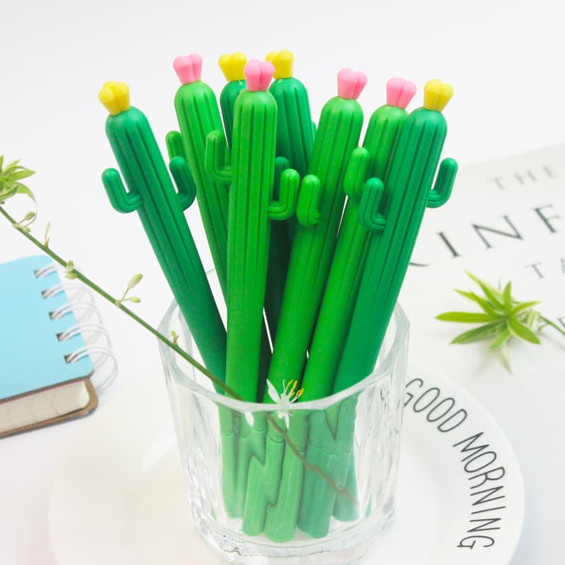 Cute Cartoon Stress Relief Pen Cactus Soft Gel Pen Student Creative Stationery Cactus Shape Signature Pen