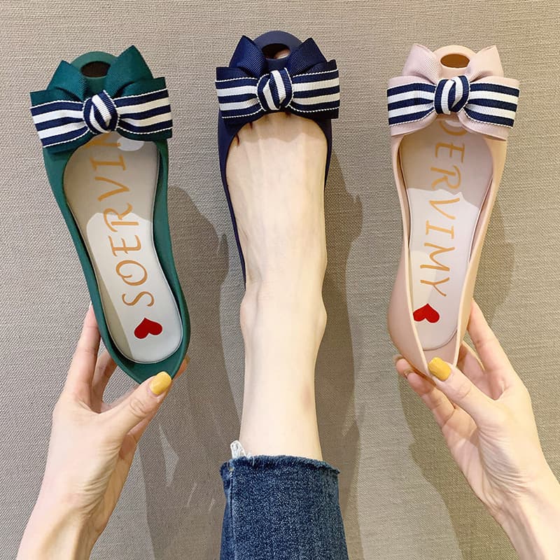New Summer Women's Versatile Flat Shoes Casual Bow Loafer Peep Toe Jelly Shoes New Flat Shoes
