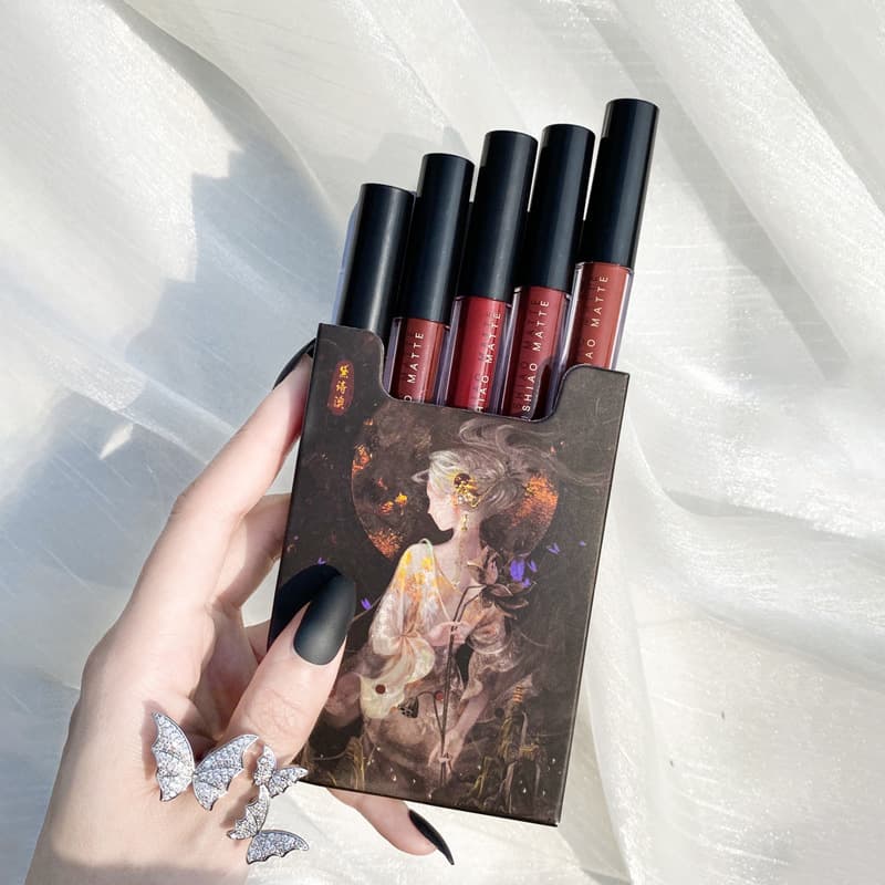 5-piece Set Student Style Non-fading Non-stick Matte Foggy Whitening Cigarette Box Lip Glaze Suit Beauty Care Makeup Lip Gloss