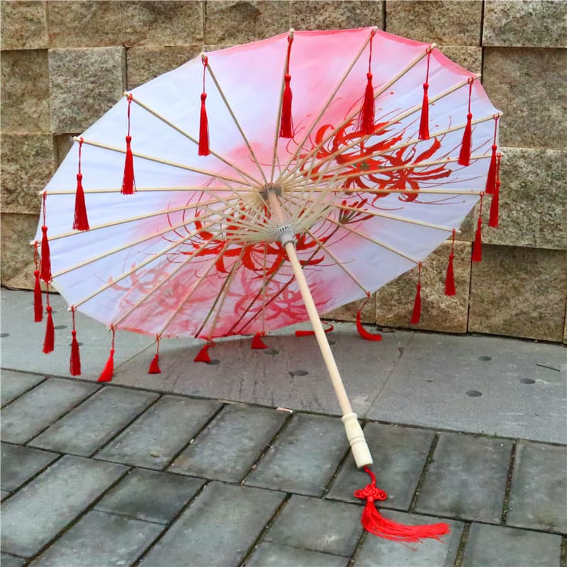 Tassel Craft Umbrella, Oil-Paper Silk Umbrella for CSO Dance Photography Props, Ethereal Ceiling Retro Decor