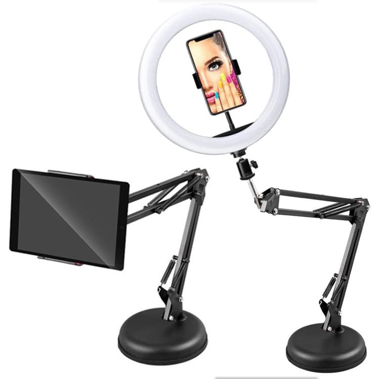 Popular Phone Tablet Round Disc Stand Desktop Lazy Bedside Frame Fill Light Cantilever Extendable Live Streaming Stand