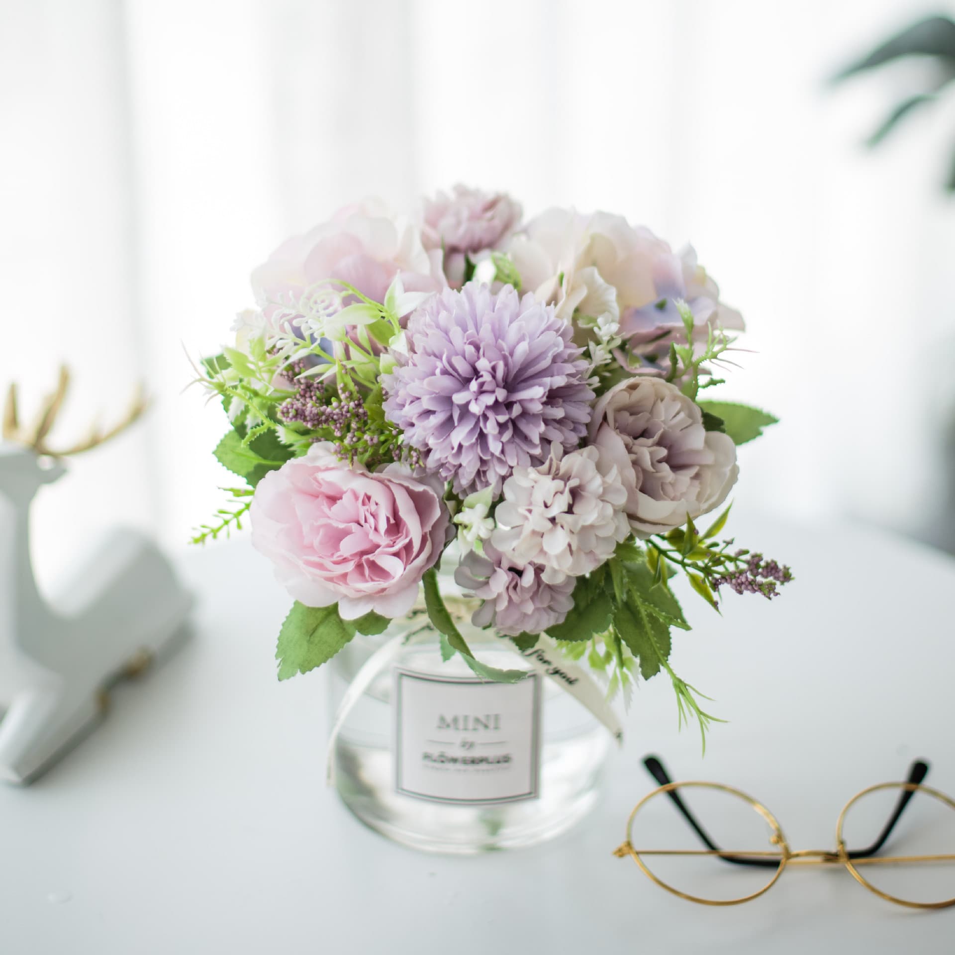 Artificial Flower Set, Artificial Flower Glass Vase, Rose Artificial Plant Potted Plant, Home Decoration Ornaments, Artificial Flower Pot
