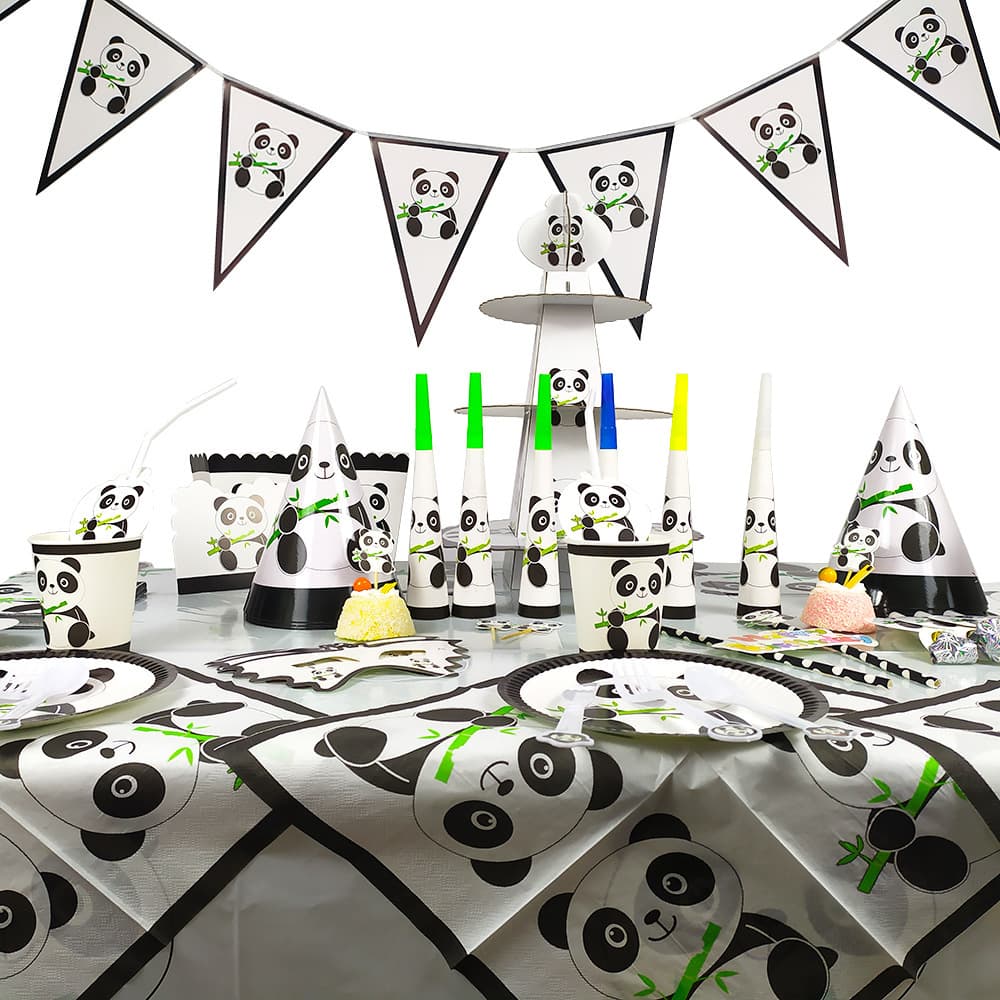 Cute Panda Bear Themed Children's Birthday Party Supplies Paper Plates Cups Tablecloth Banners Decorations