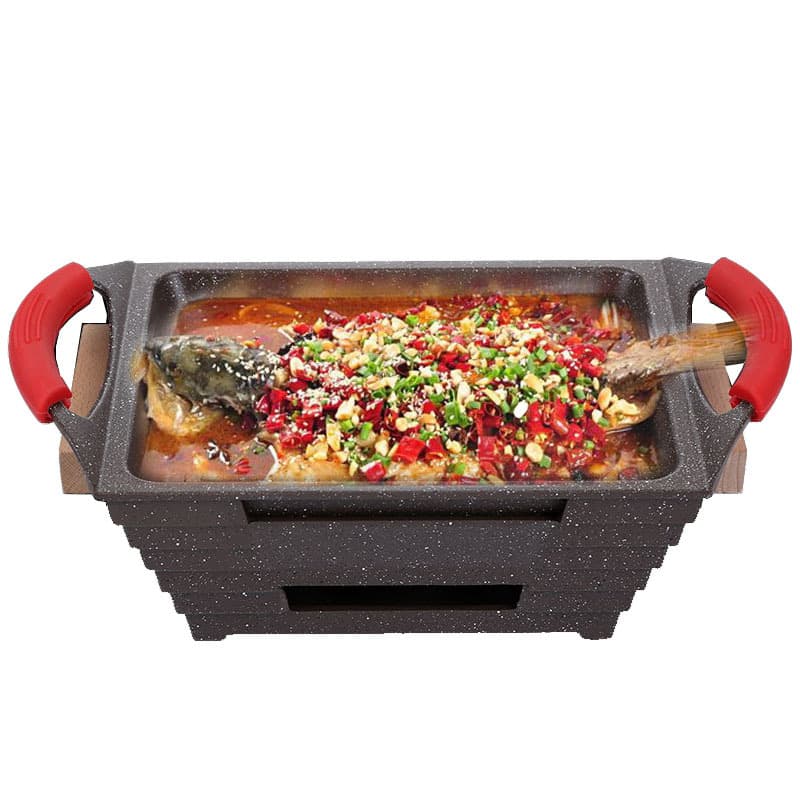 Single Serving Fish Grill Pan, Aluminum Non-Stick Fish Roaster, Alcohol Heated Fish Pot, Bullfrog Dry Pot, Spicy Hot Pot
