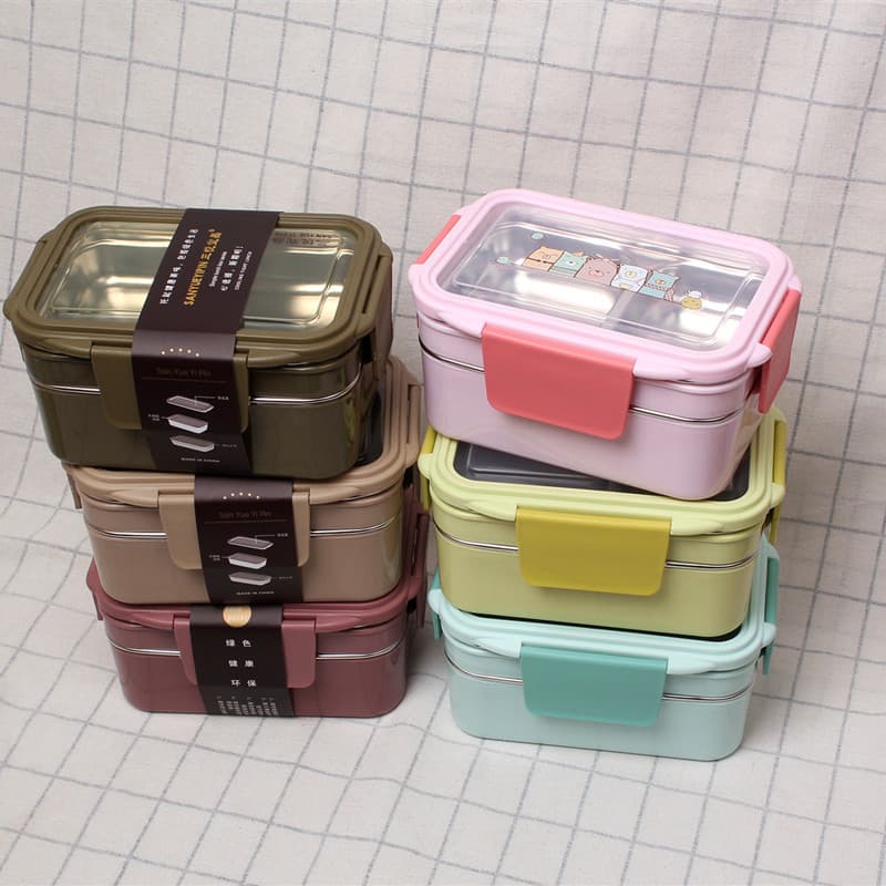 Lunch Box Stainless Steel Insulated Bento Box with Dividers, Double-Layer Fresh-Keeping Container, Rectangular Student Lunch Box
