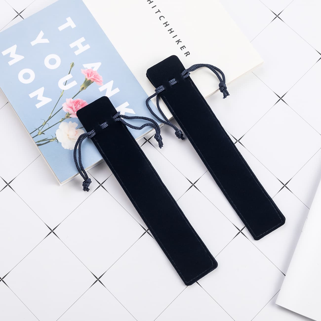 Wholesale Velvet Pencil Cases, Gift Crystal Pen Storage Bags, Double-Sided Thick Plush Fabric Fountain Pen and Copper Pen Drawstring Pouches in Stock