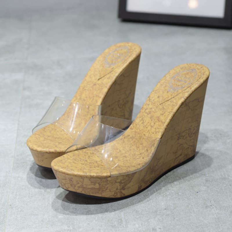 2025 Summer New Style Women's Sandals Transparent Rhinestone Ultra-High Heel Wedge Versatile Breathable Slippers Fashionable Platform