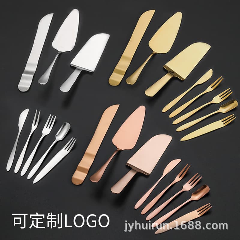 Stainless Steel Gold Rose Gold Cake Spatula Knife, Fork, Spoon Mooncake Knife, Fork, Pizza Cutter Baking Tools Customizable Logo