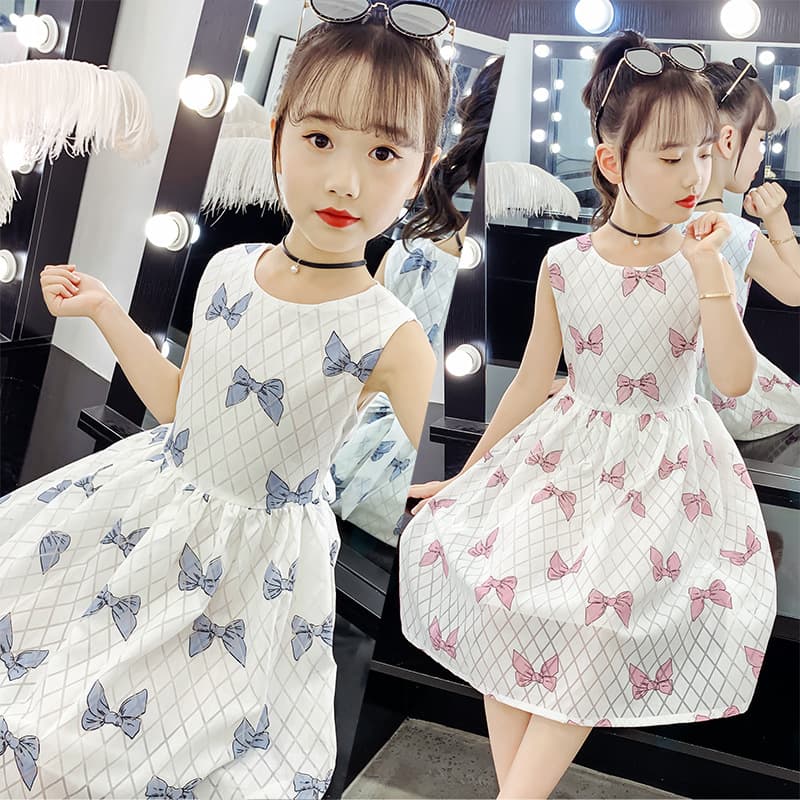 Girls Cotton Dress 2026 New Summer Style for Older Kids, Fashionable Floral Long Dress, 100% Cotton