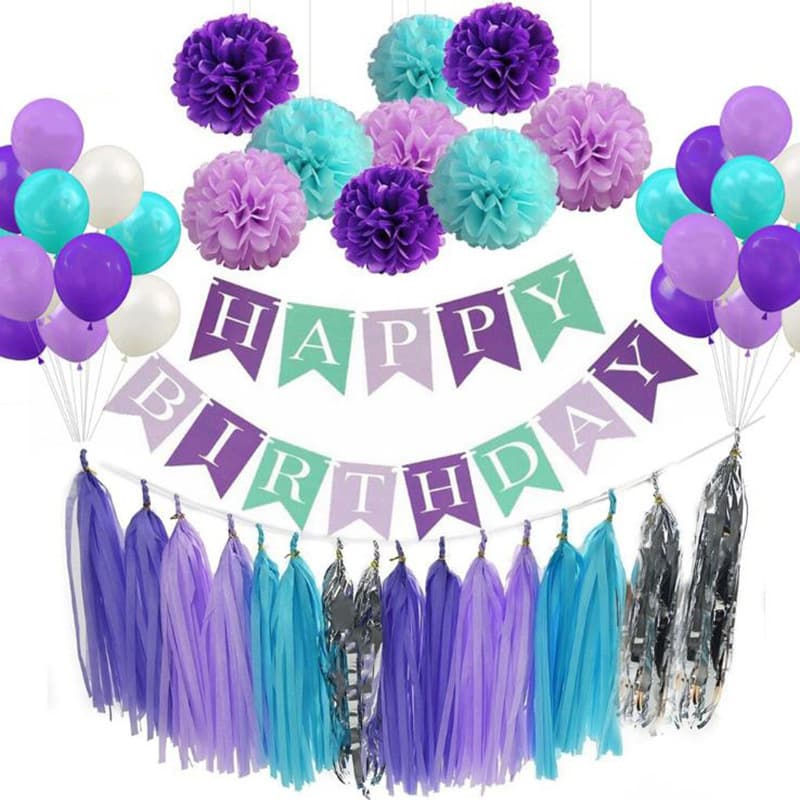Amazon Hot Selling Mermaid Theme Party Decoration Mermaid Birthday Pull Flag Banner Happy Birthday