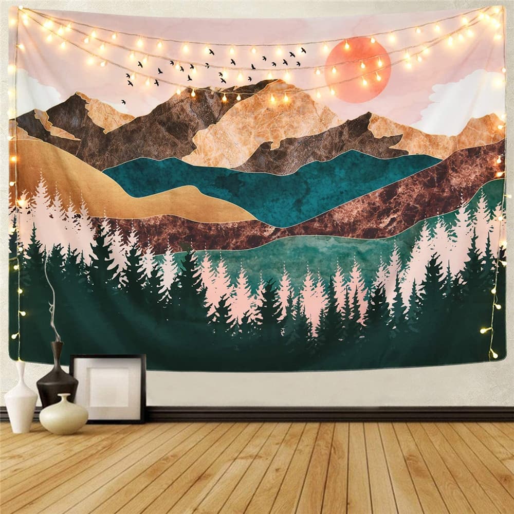 Amazon AliExpress Mountain Tapestry Forest Trees Tapestry Sunset Tapestry Natural Landscape Tapestry Wall Hanging