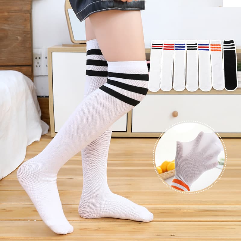 Children's Long Tube Socks Pure Cotton Thin High Tube Football Socks Breathable Mesh Summer Autumn Spring Season Suitable for Boys And Girls