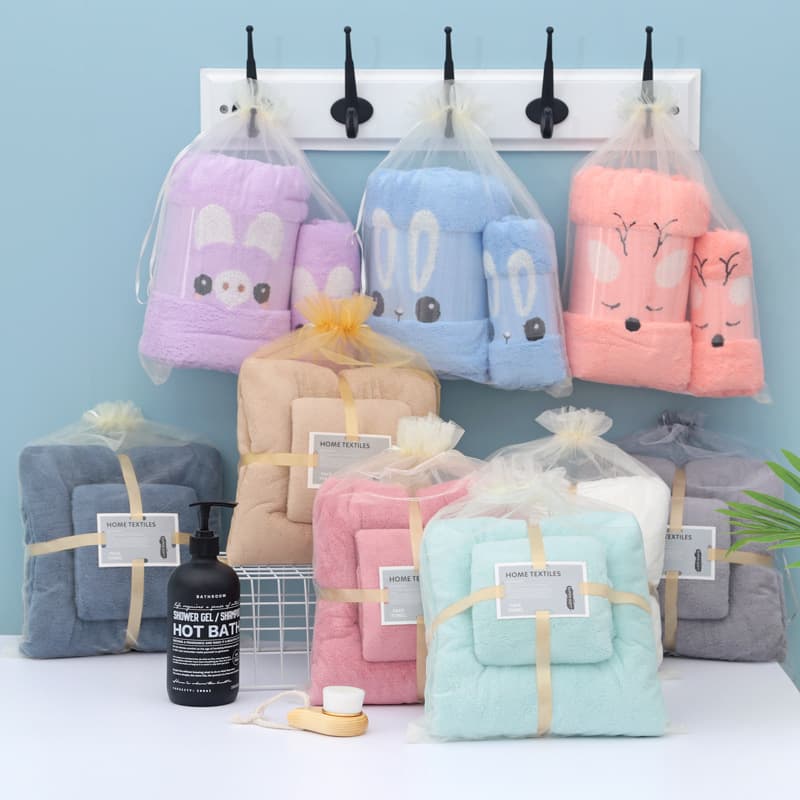 Coral Fleece Mother-Child Towel Set, Soft, Absorbent, Thickened Beach Towel Set, Gift Logo Manufacturer Wholesale