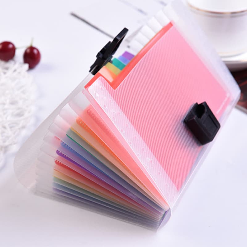 13-Pocket Snap Mini Rainbow Accordion Bag, Student Multi-Layer Bill Clip File Folder, Cross-Border A6 File Pouch