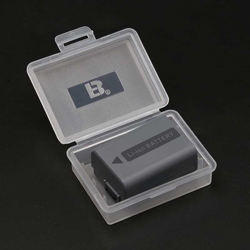 Camera battery storage box compatible with Canon, Nikon, Sony, Fujifilm, SLR, mirrorless cameras, and Fengbiao brand camera batteries.
