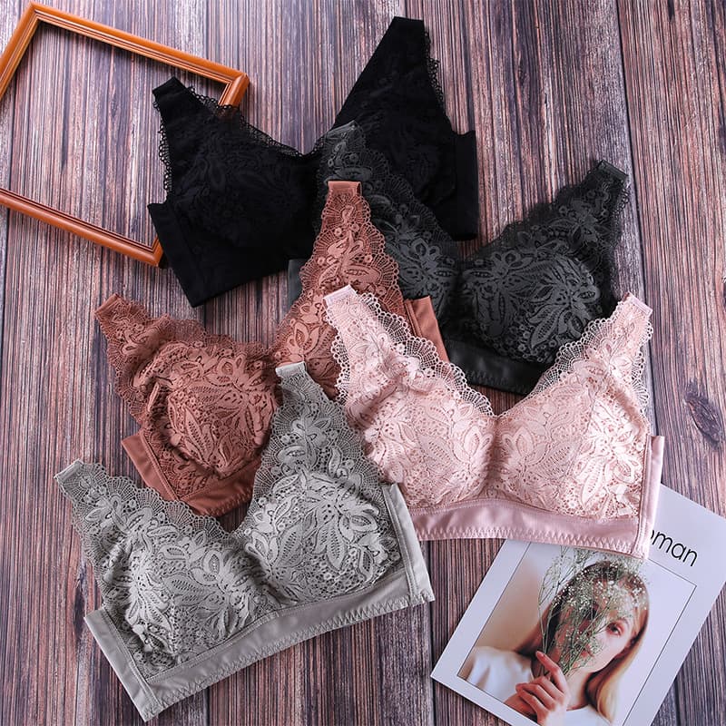 Seamless Bra for Women, Sexy Lace Trim Racerback Sleep Bra, Simple Natural Wire-Free Push-Up Bra