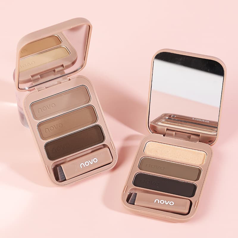 NOVO Three-Color Stereo Eyebrow Powder Waterproof Sweatproof Natural Long-lasting Makeup Women Beginner Easy to Use