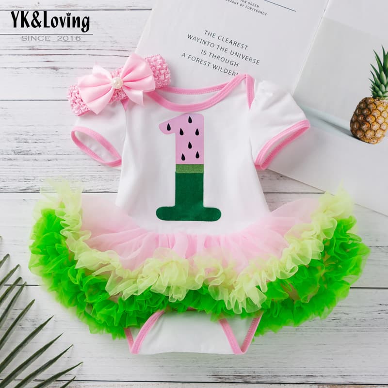 Cross-border Children's Clothing Wholesale Baby Girl Summer Festival Short Sleeve Dress One-Year-Old Cartoon Watermelon Tulle Princess Dress