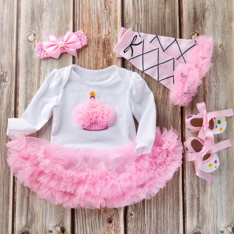 Girls 0-2 Years Newborn Princess Dress, Cotton Rose Pink, Birthday Long-Sleeve Ha Dress, Four-Piece Set, Hugging Skirt, Children's Clothing Wholesale
