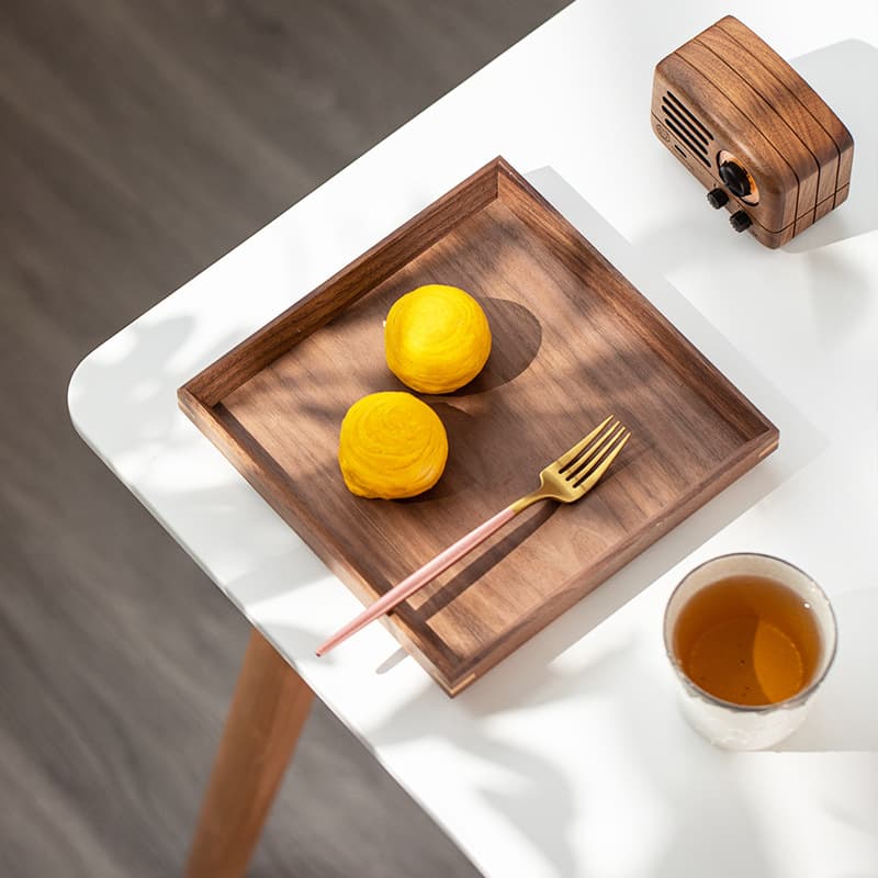 Black Walnut Wooden Tray Rectangular Japanese Style Fruit Plate Wooden Serving Tray Tea Tray Rustic Natural Wood Grain