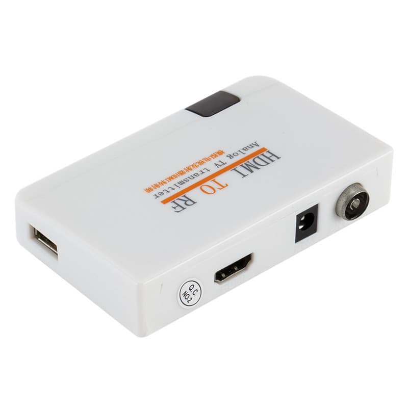 HDMI to RF analog TV transmitter; HDMI to RF signal to cable signal converter.