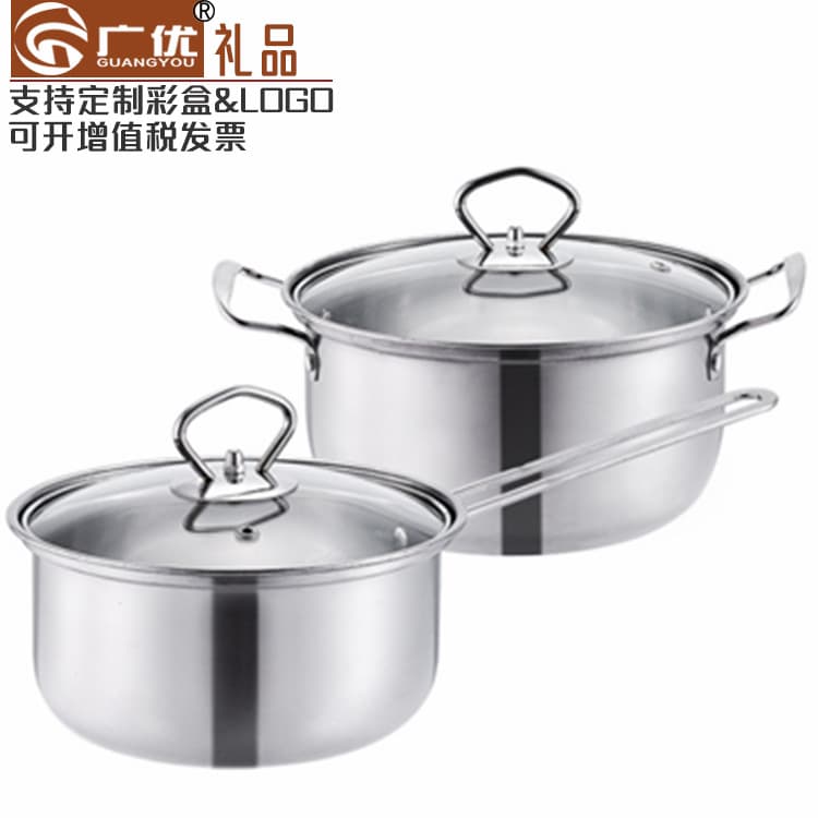 Stainless Steel Handle Korean Soup Pot Double Layer Thickened Soup Pot Double Bottom Double Handle Milk Pot Induction Cooker Available Wholesale