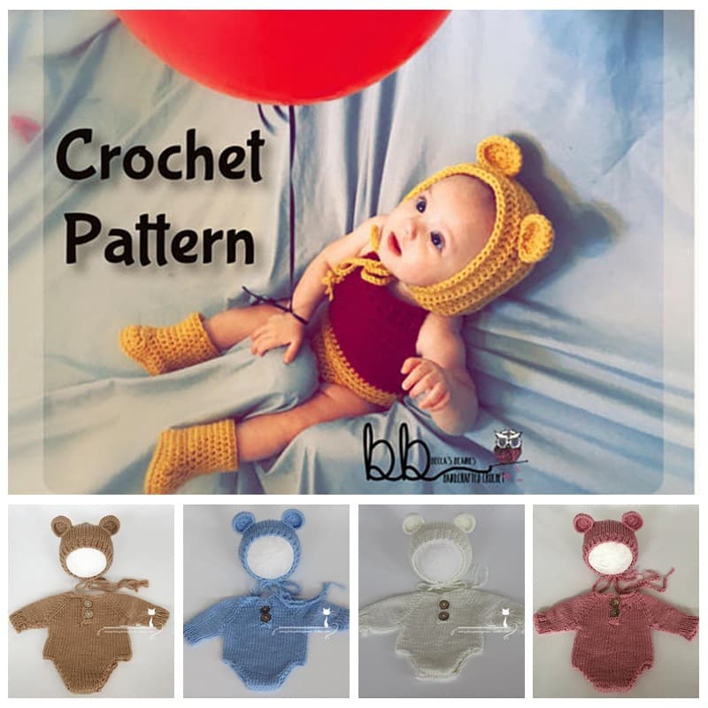 Newborn Full Month Baby Photography Prop Outfit 100-Day Artistic Photo Clothing Cute Bear Knitted Set