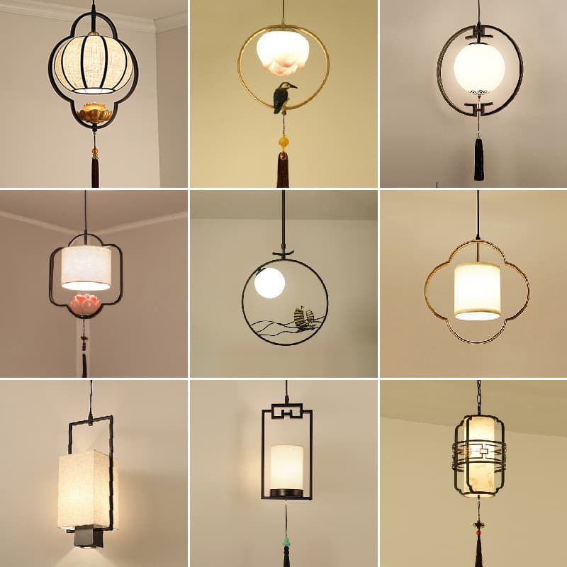 New Chinese Style Zen Mini Pendant Light, Chinese Style Gold Single-Head Lamp, Chinese Style Lamp for Bedroom Bedside, Mini Pendant Light Fixture for Tea Room