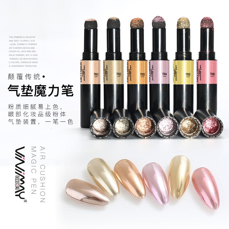 Winime new product nail art air cushion aurora magic pen magic mirror chalk air cushion pen solid rich gold pen aurora powder