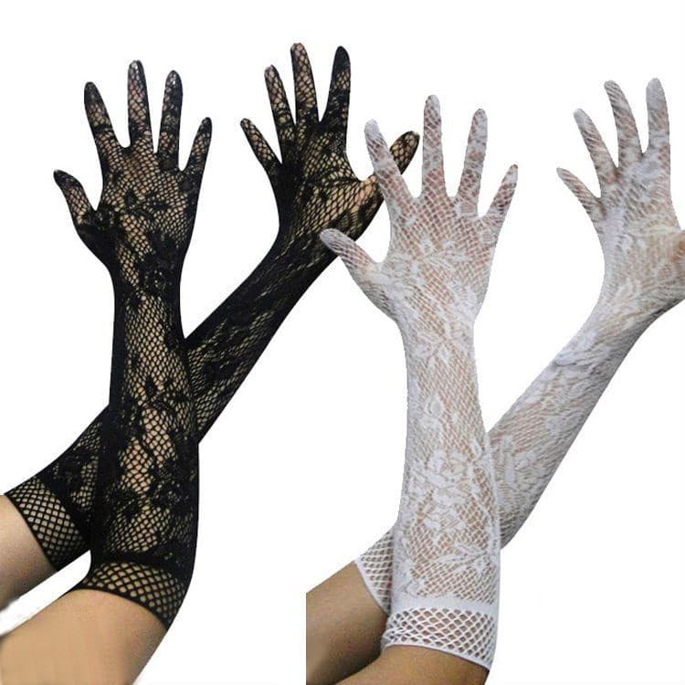 Sexy Transparent Lace Super Elastic Gloves Bride Nurse Maid Lingerie Tempting Set Tight