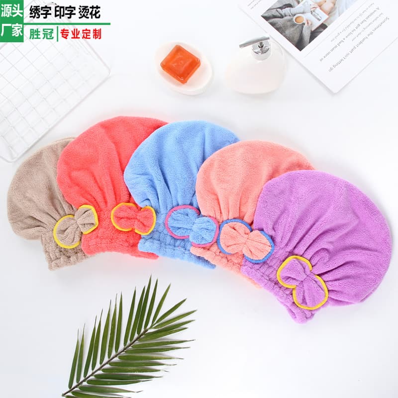 Women's hair drying cap, absorbent and quick-drying, fine fiber bow hair drying cap, thickened coral fleece hair drying cap.