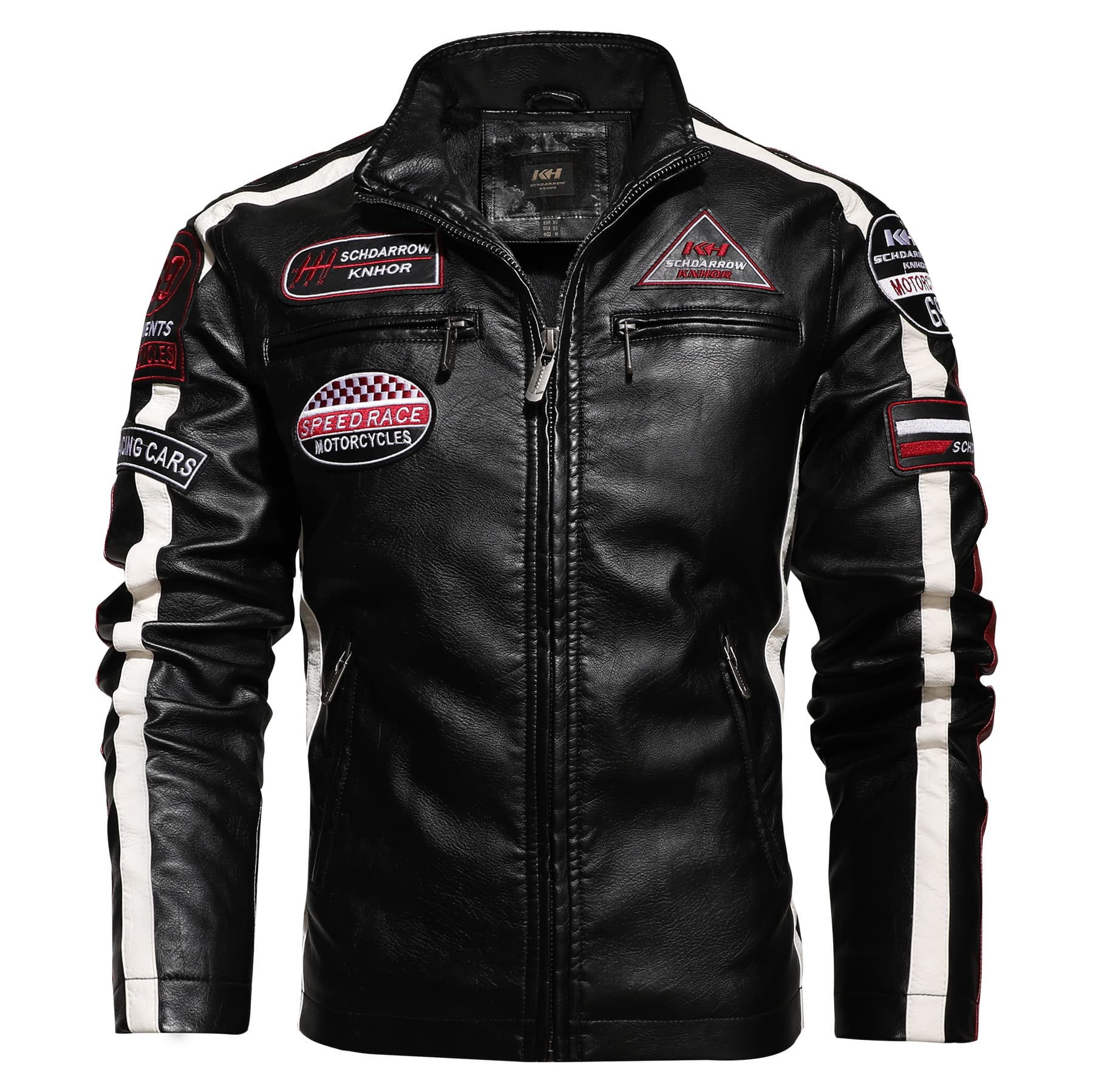 2021 Factory New Leather Men's Autumn and Winter Motorcycle Wear Leather Jacket Embroidered Splicing European and American Foreign Trade Men's Leather Jacket