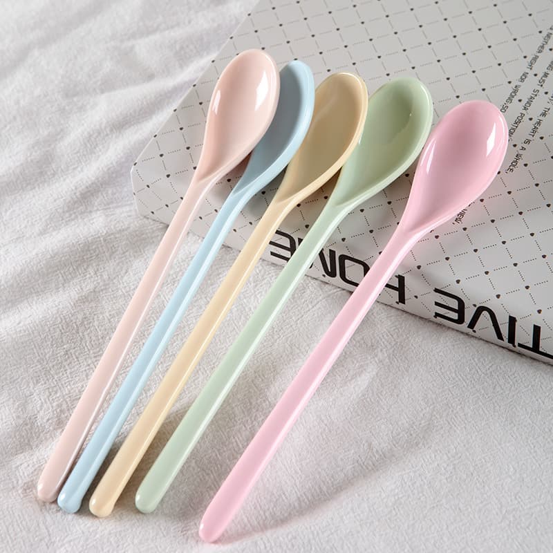 Solid Color Melamine Plastic Long Handle Children's Utensils Creative Durable Baby Spoons Home Use Kitchen Tableware
