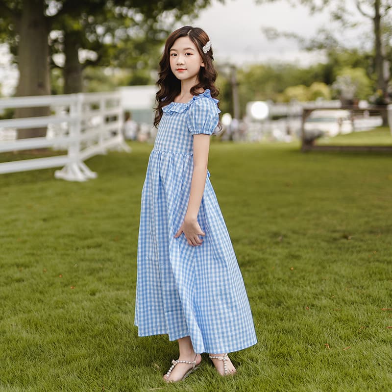 New Girls Off-Shoulder Dress Summer Long Dress for Big and Middle Children Kids Short Sleeve Party Dress Casual Wear