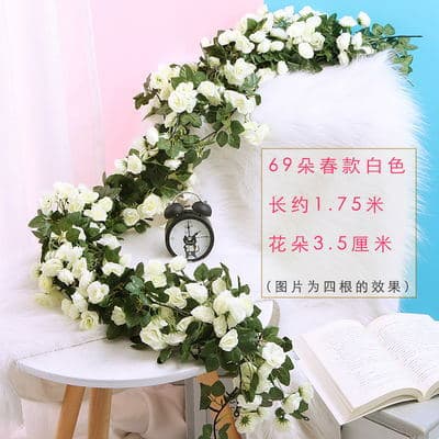 Artificial Flower Vine 69 Roses Fake Vine for Air Conditioning Pipe Cover Wedding Decoration Hanging Basket Rattan Chair Vine Wrap