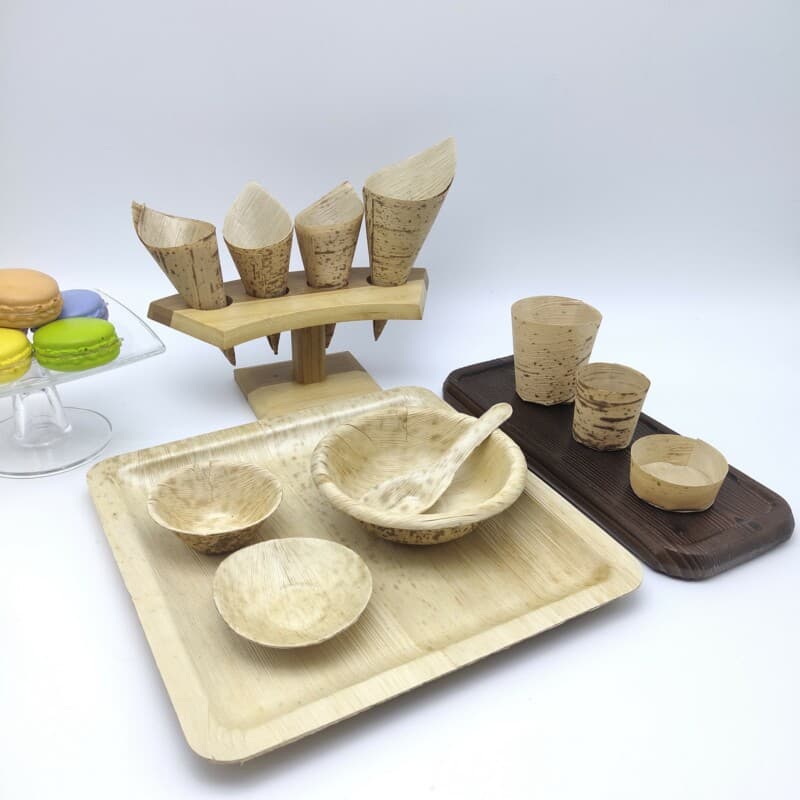 Wholesale bamboo dessert snack fruit salad bowl disposable restaurant decoration supplies bamboo skin cone bamboo skin plate