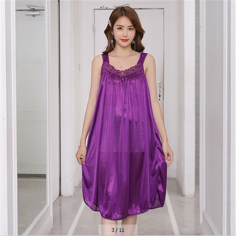 Women's Summer Silk Sleepwear Loose-Fit Sleeveless Ice Silk Thin Home Clothes Sexy Plus Sizes Sleep Dress From China Mainland
